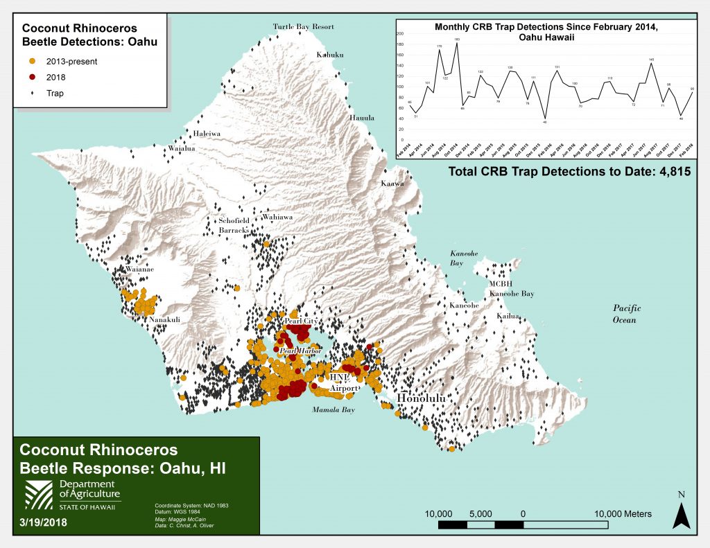 Oahu map showing trap captures